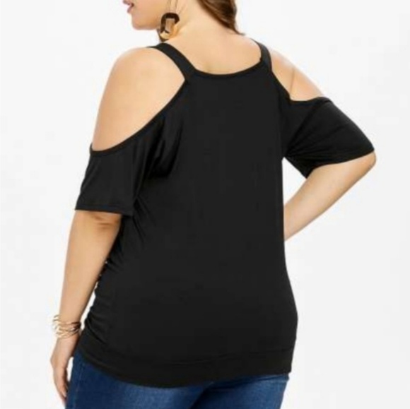 Cold Shoulder Blouse Draped Lace V Neck - Picture 5 of 8